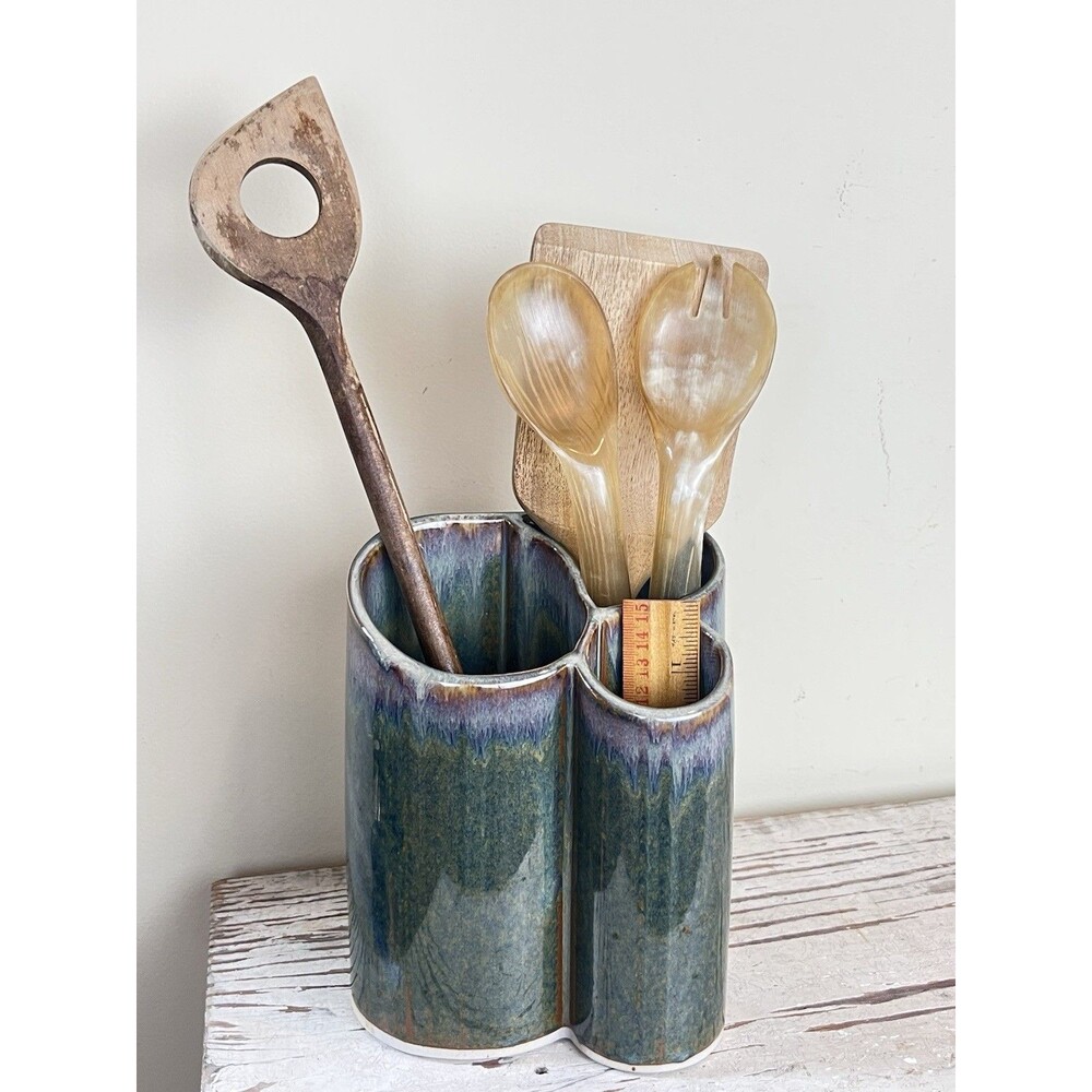 Vintage Hand Thrown Stoneware Pottery Utensils Office Bathroom Items Holder Home
